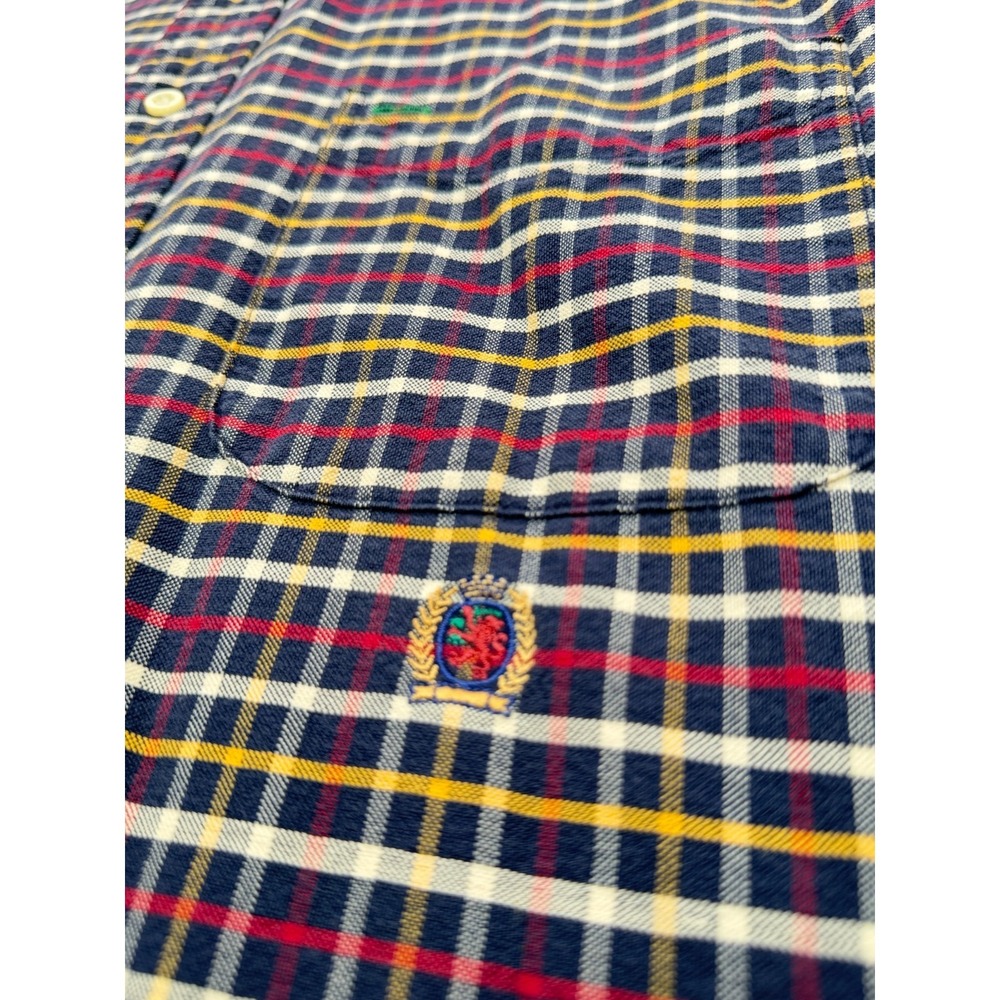 Tommy Hilfiger Mens Large Plaid Crest Logo Long Sleeve Button Down Shirt Cotton - Picture 3 of 5